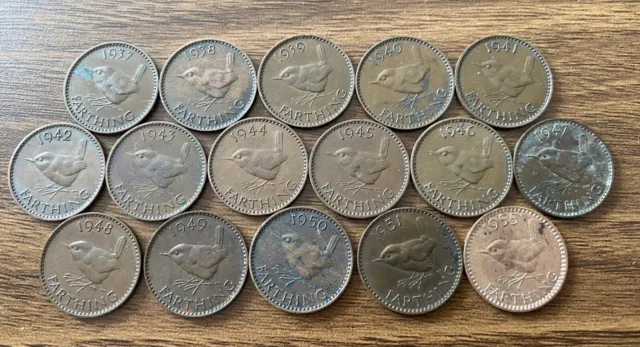 BULK LOT 16 NEAR DATE RUN GEORGE VI FARTHING COINS (1937 To 1951 + 1955) - R330