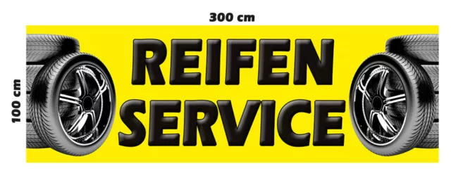 Banner Reifenservice 300 x 100 cm Spannband Werbung KFZ Auto Flagge Reifen gel-1