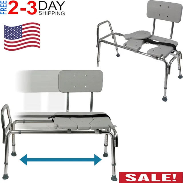 TUB TRANSFER BENCH Sliding Shower Chair, Heavy Duty Adjustable Bath