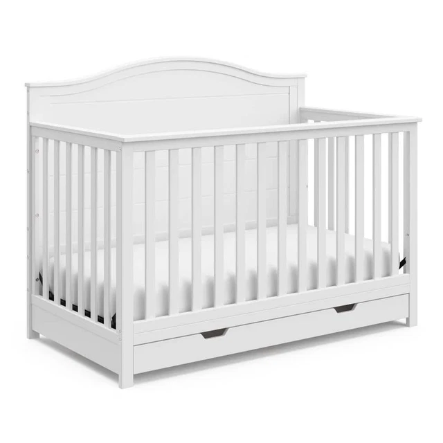 Storkcraft 42.72"Hx30.53"W Sturdy Convertible W/ Drawer Full Bed Wood Foam White