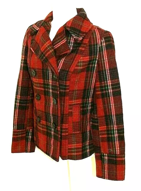 Old Navy Red & Black Plaid Wool Jacket Small Long Sleeve Collar Double Breasted