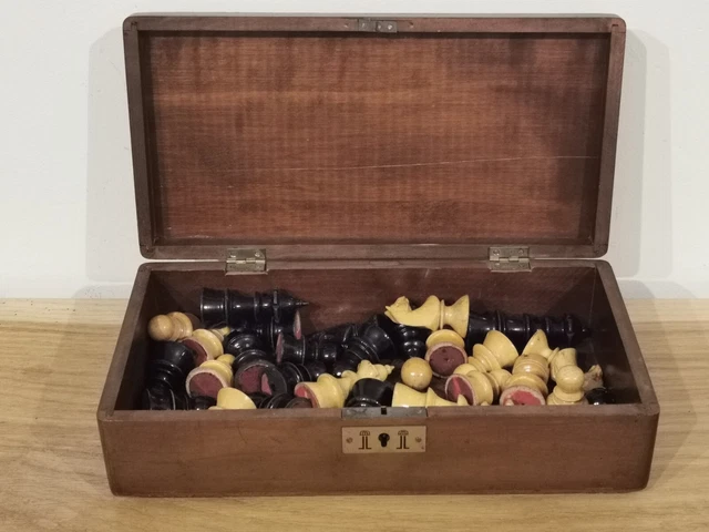 Small Antique Vienna Coffee House Chess Set with a wooden box