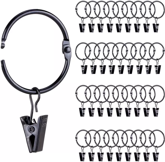 36 Pack Openable Metal Curtain Rings with Clips, Fits up to 1 Inch Rod, Heavy Du