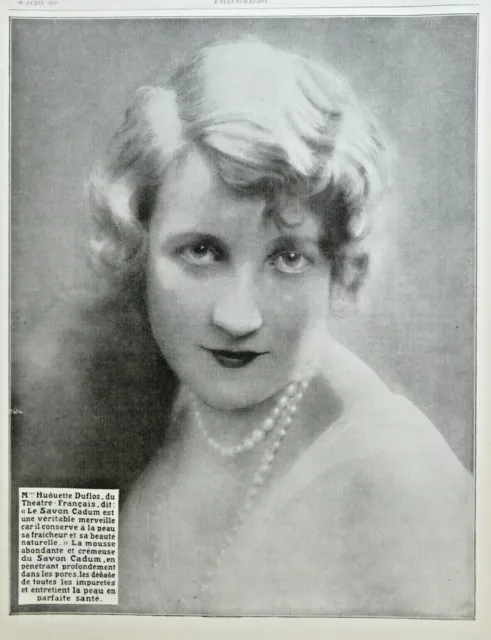 Publicité De Presse 1927 Huguette Duflos Et Le Savon Cadum - Advertising