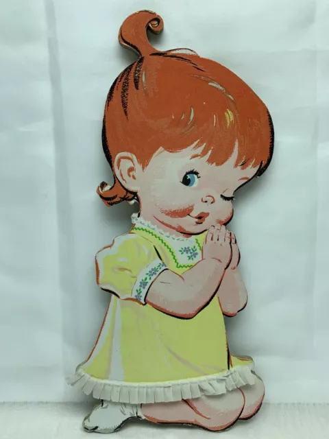 Vintage Pressed Cardbard Girl Praying Nursery Decor Sunday School 15”T