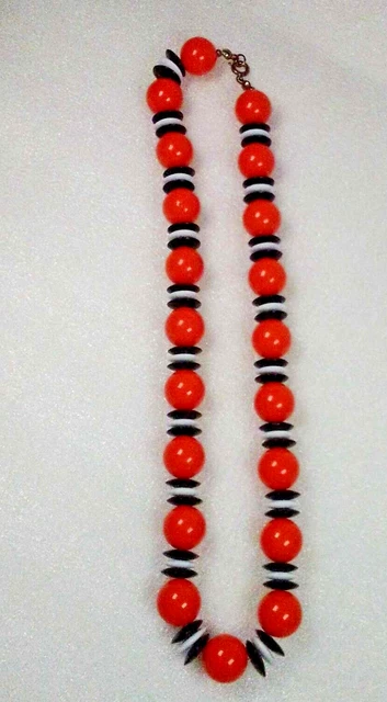 HALLOWEEN Orange Black White beaded necklace Fall colors costume jewelry choker