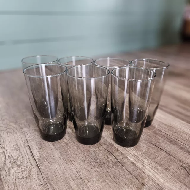 Vintage Libby Smokey Gray High Ball Drinking Glasses / Tumblers Set of 7 - MCM *