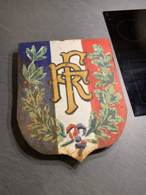 RARE Plaque ANCIENNE en tôle RF République Française de Mairie dans son jus