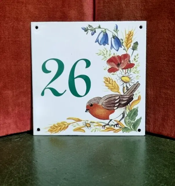 Vintage French enamel house bird flower number 26 sign for door wall street .