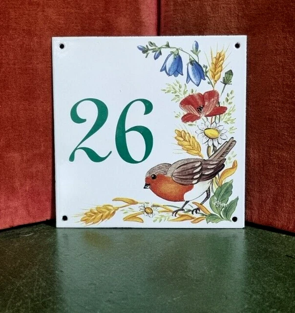 Vintage French enamel house bird flower number 26 sign for door wall street .