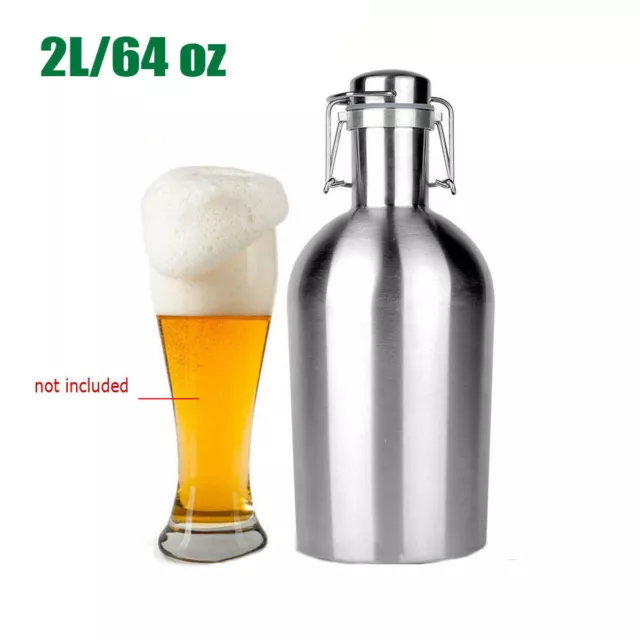 Portable Stainless Steel 2L/64 oz Mini Beer Keg Wine Water Bottle Flask XmasGift