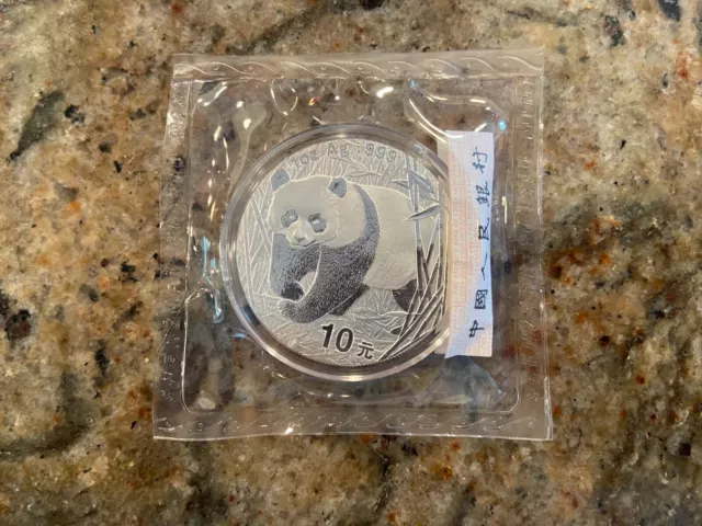 2002 1oz 10 Yuan China Silver Panda Coin BU in Capsule