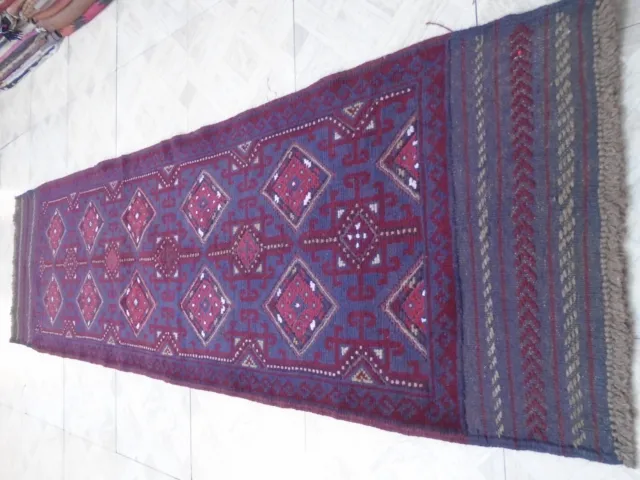 17591 # Incredibile tappeto afgano Mashwani Runner Kilim fatto a mano 229 x 65 cm