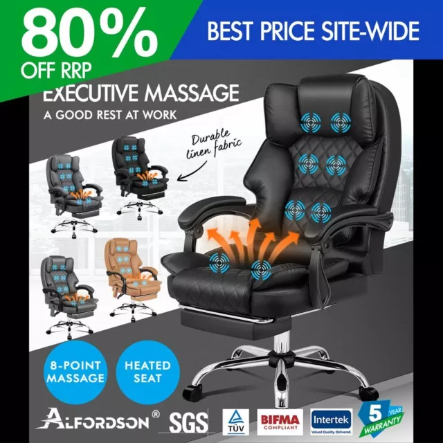 ALFORDSON Massage Office Chair Heated Seat Executive Gaming Computer Recliner