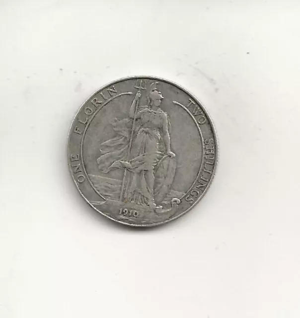 1910 Edward Vii 0.925 Silver One Florin Coin