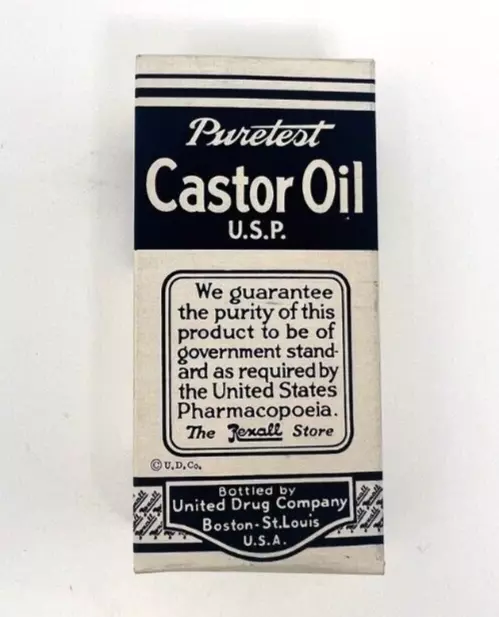 Vintage 1950's Puretest Castor Oil box.