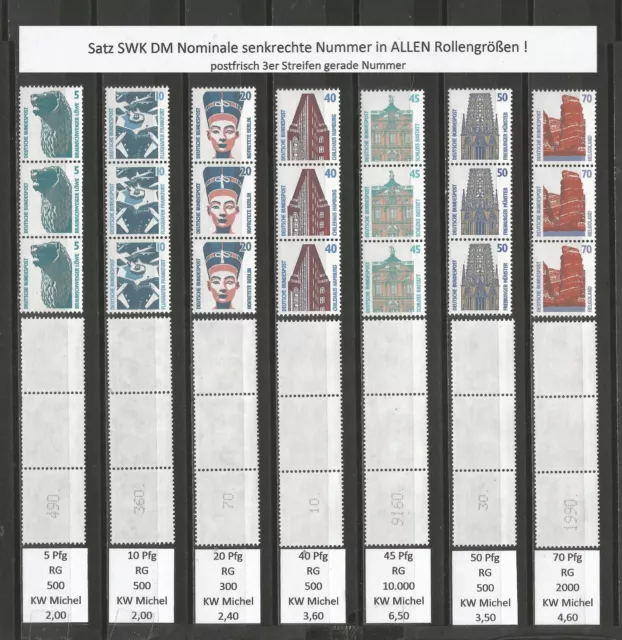 RM SWK Komplettsatz DM Nominale DP1 Papier senkrechte Nummer 3er postfrisch