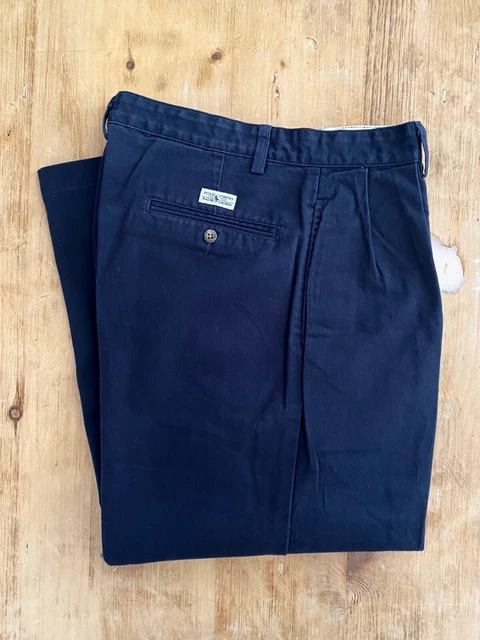 Ralph Lauren Polo Ralph Lauren Andrew Pant Two-pleat Chino Pants Men's Size W34 cotton navy blue type Vintage Second Hand