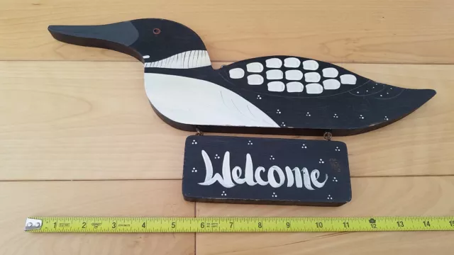 Loon - WELCOME Sign - Handmade Hand Painted Black and White Plaque