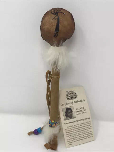Handmade Native American Indian Ceremonial Rattle with LeatherFur Beads Feathers Handmade Native American Indian Ceremonial Rattle with LeatherFur Beads Feathers