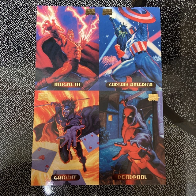 1994 Fleer Marvel Masterpieces promo card-uncut Deadpool/Magneto/Gambit/Cap