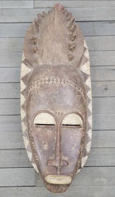 Large African Mask Baule Passport Or Portrait Ivory Coast 24” X 11”