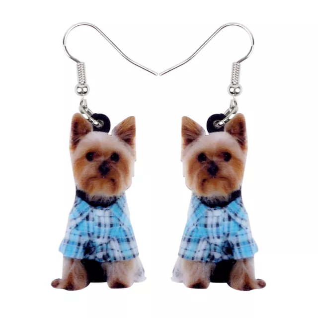 Acrylic Blue Shirt Cute Yorkshire Terrier Dog Earrings Dangle Gifts Pets Jewelry