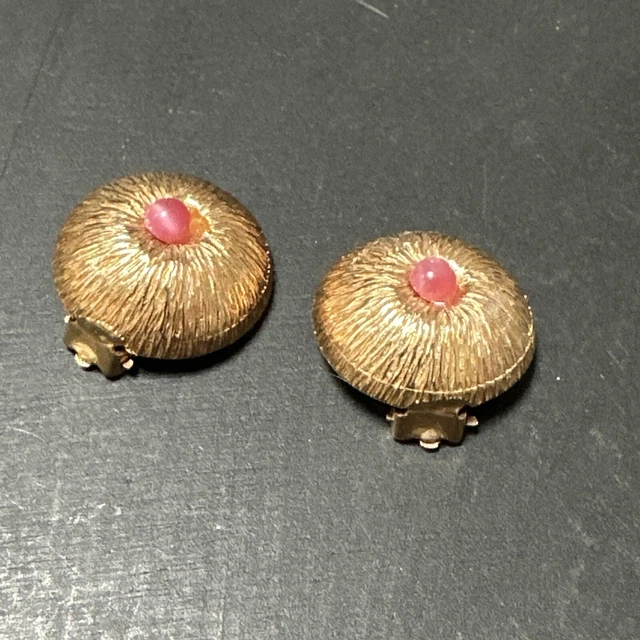 Ancienne Paire De Boucle D’oreille Plaquer Or Createur Boule Fleurs Clips