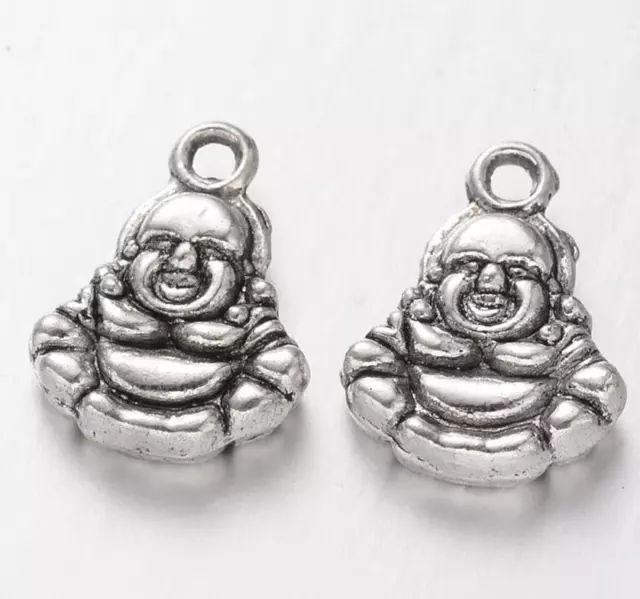 20 BUDDHA CHARMS PENDANT BRIGHT TIBETAN SILVER 14mm 3D CHAKRA JEWELLERY C153