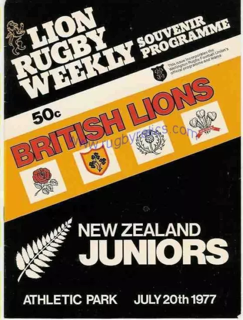 BRITISH ( & IRISH)  LIONS 1977 v NEW ZEALAND JUNIORS RUGBY PROGRAMME