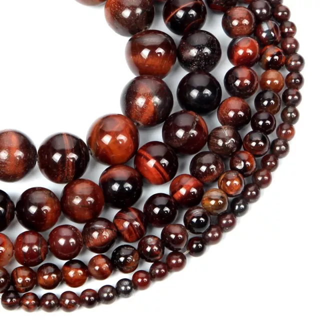 Perles en Pierre Naturelle, Œil de Tigre Rouge, Fabrication de Bracelet 4-8mm 2