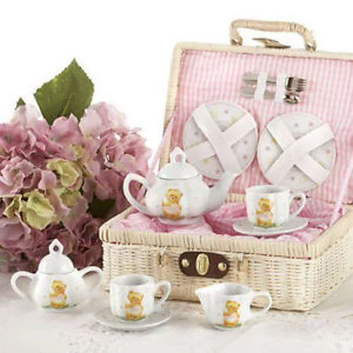 Delton Children's Porcelain Tea Set for 2 in Wicker Basket BEAR 8097-0