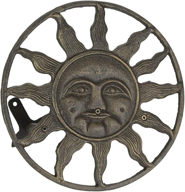 Cast Iron Sun Face Decorative Wall Mounted Hanging Garden Hose Hanger Holder Bro