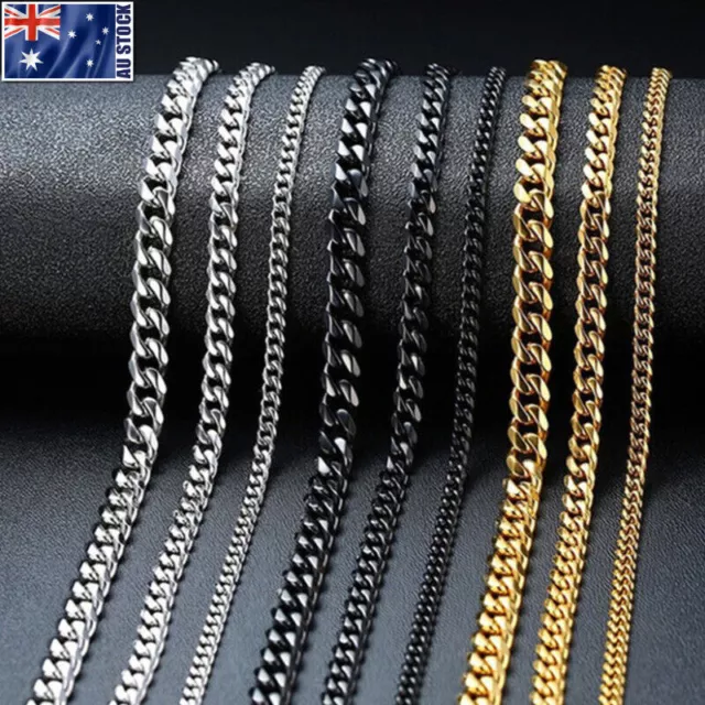Cuban Chain Link Curb Necklace Men Women Punk Surgical Stainless Steel 2-15mm