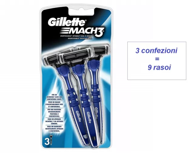 9 rasoi usa e getta MACH3 GILLETTE (3 confezioni  da 3 pz)