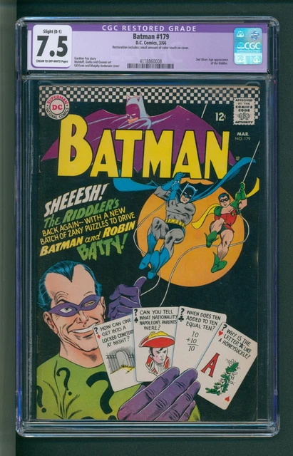 Batman #179 CGC 7.5 Restored CROW 2nd Silver Age Riddler