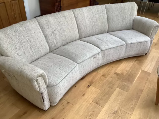 LARGE DANISH DECO 1930s/40s CURVED 4 SEAT SOFA.