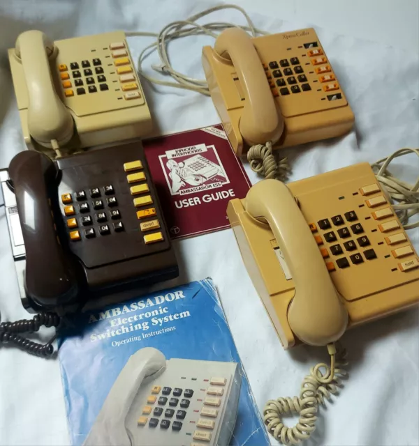 4 x Vintage BT Ambassador Telephones & 2 x User Guides. Models 8520, 8550 & 8551