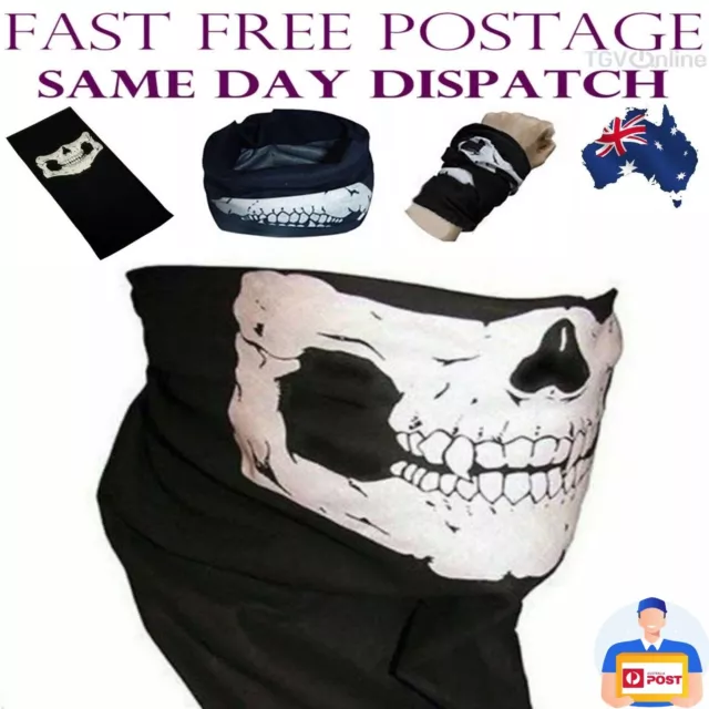 1x Face Mask Bandanna Ghost Skull Neck Warmer Biker Costume Fancy Dress Bikie AU