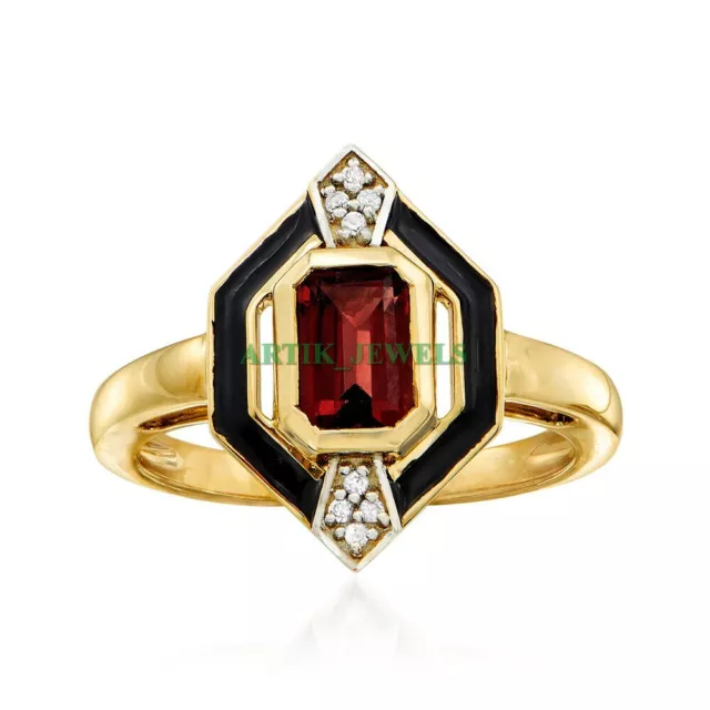 Natürlich Granat Edelstein Mit Vergoldet 925 Sterlingsilber Damen Ring #4254
