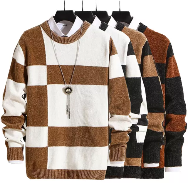 Men Sweatshirt Long Sleeve Sweaters Knitted Tops Pullover Warm Crew Neck Fashion