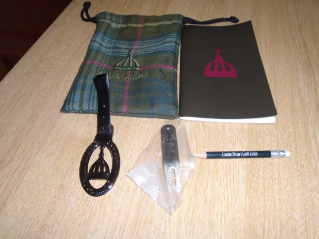 CASTLE STUART GOLF LARGE POCKET POUCH, c/w Course Guide, Bag Tag, Pencil, Fork