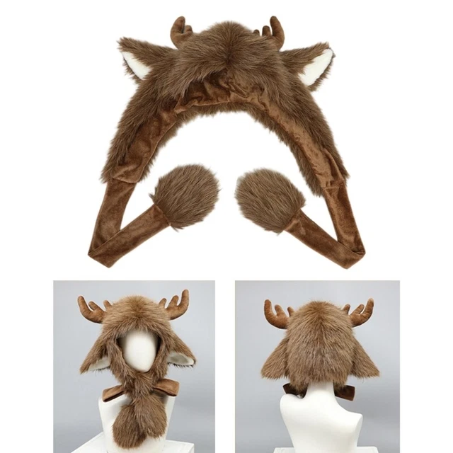 PLUSH REINDEER HORN Hat Realistic Animal Theme Caps All Age Hat for