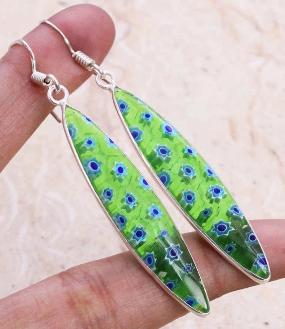 Dichroic Glass 925 Silver Plated Handmade Earrings of 2.5" Ethnic Gift