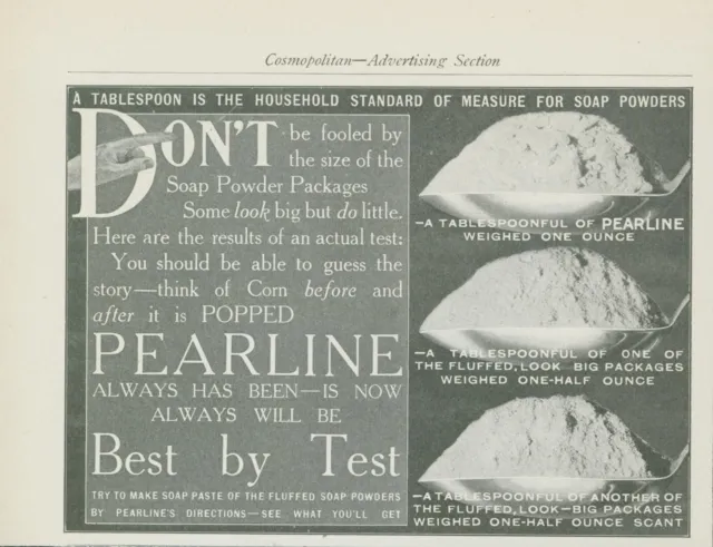 1910 Pearline Soap Best By Test Tablespoon Comparison Vintage Print Ad CO2