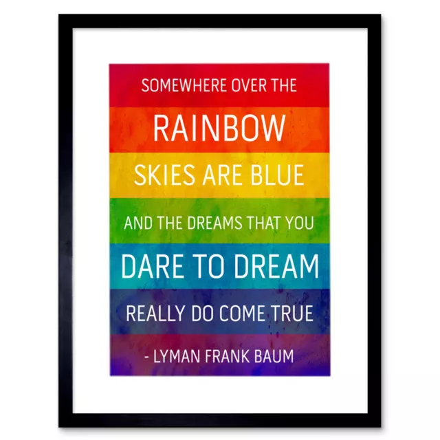 Somewhere Over Rainbow Frank Baum Quote Grunge & Mount Framed Wall Art Print