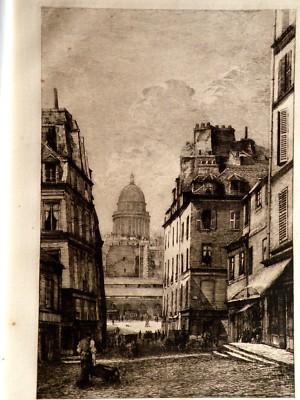 Gravure « Paris par Lucien Gautier 1881. rue Saint-Julien le pauvre» 