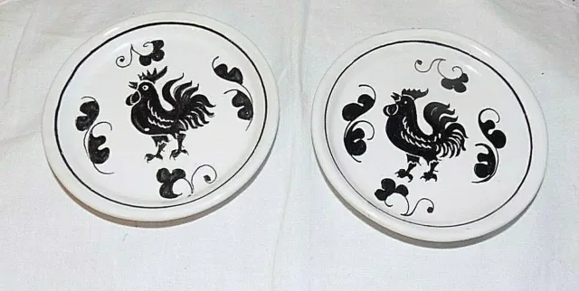 PV Deruta Italy Black & White 4" Rooster Dish x 2