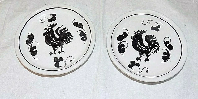 PV Deruta Italy Black & White 4" Rooster Dish x 2