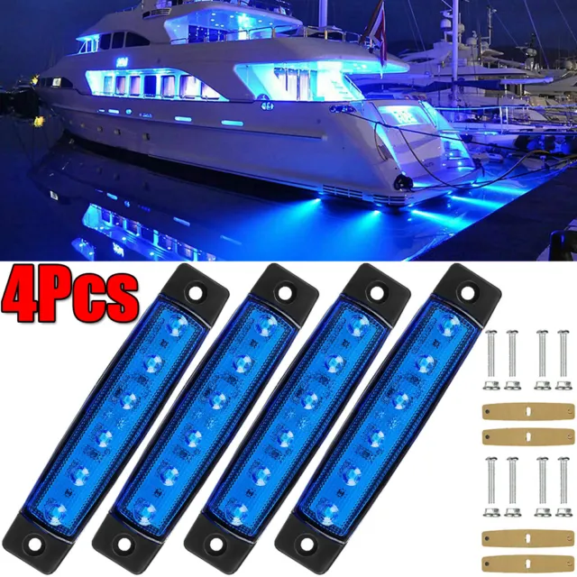 4X Universal Blue LED Marine Boat Lights Courtesy Light Deck Stern Transom Lamp